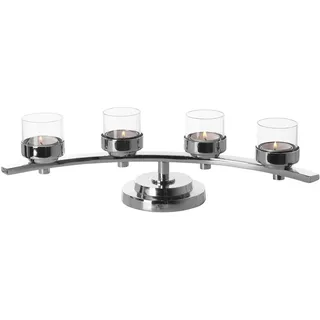 Fink Adventsleuchter Kerzenhalter DUNJA, 4-flammig (1 St), Teelichthalter mit Glaseinsatz, 4-flammig, Breite ca. 42 cm silberfarben