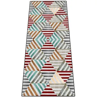 Siunwdiy Teppich Läufer Flur rutschfest 40x100cm Küchenteppich Waschbar rutschfest türkis, rot, grau bunt Teppichläufer Vintage Kücheläufer Flur Teppich Läufer Für Küche Schlafzimmer Wohnzimmer