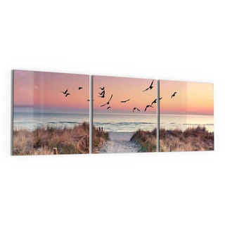 DEQORI Glasbild 'Strandaufgang zur Ostsee', 'Strandaufgang zur Ostsee', Glas Wandbild Bild schwebend modern beige|lila