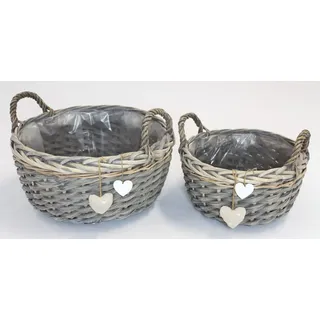 Frank Flechtwaren Pflanzkorb Herzen, 2er Set, Ø 28 x 15 cm, Ø 36 x 19 cm, nostalgisch, Landhaus, vielseitig anwendbar