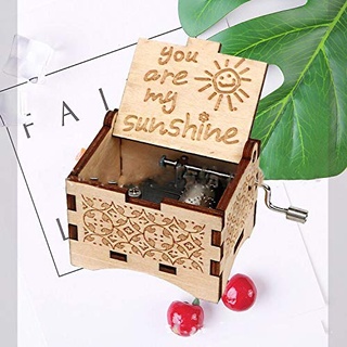 Spieluhr,Handkurbel Spieluhr Gravierte Vintage Holz Spieluhr Sie sind Mein Sonnenschein Geschenk zum Geburtstag Weihnachten Valentinstag