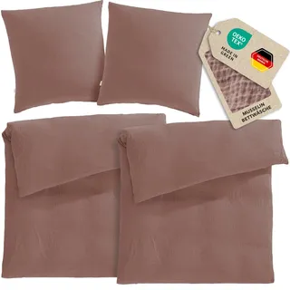 Pure Label Musselin Bettwäsche 135x200 4 teilig bestehend aus Bettbezug 135 x 200 cm 2er Set + Kissenbezug 80x80 cm 2er Set aus Baumwolle - Traumhaft kuschelige Bettwäsche-Sets in braun