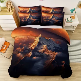 Bettwäsche 220 x 240 cm Draußen Natur Berge Wendebettwäsche, Bettbezug mit Reißverschluss und Kissenbezug 80x80, Weiche Mikrofase Bettwäsche für Allergiker Geeignet
