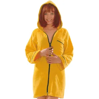 Lady Bella Lingerie Damen Sehr saugfähig,100% reine Baumwolle,kurze Robe mit Reißverschluss vorne und Kapuze für Fitnessstudios,Pools,Spas,Saunen,Strand,Hotel,Reisen X Groß Gelb - XL