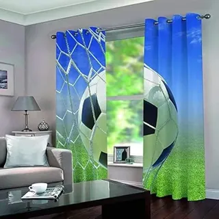 CTQTZ Fußball Stil Vorhänge Blickdicht Fußball Thema Gardinen mit Ösen 200x160 cm (BreitexHöhe) 2er Set Verdunkelungsvorhang Blickdicht für Dekoration Kinderzimmer