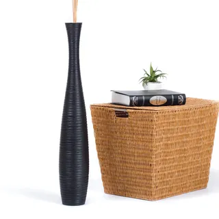 Leewadee Große Deko Bodenvase Für Dekozweige, Hohe Standvase Für Pampasgras, Design Holzvase, 70 cm, Schwarz