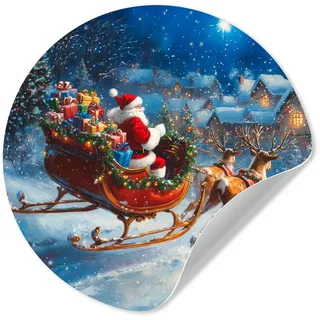 MuchoWow Wandsticker Weihnachtsmann - Rentier - Weihnachten - Schnee (1 St), Selbstklebende Runde Vliestapete, Wohnzimmer, 140x140 cm 140 cm x 140 cm x 0.1 cm