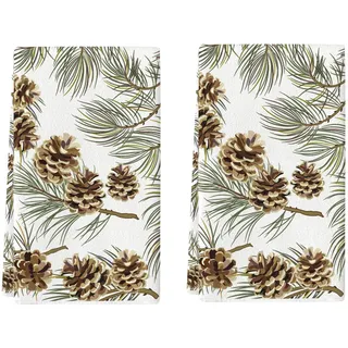 FANSU Geschirrtücher Weihnachten 2er Set,Geschirrtuch Saugfähig Küchenhandtuch 40x60cm Fusselfrei Küchentücher Trockentücher Dicke Weich Küchenhandtücher Geschirrhandtücher (Tannenzapfen C)