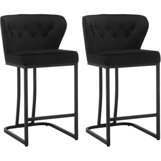 WOLTU Barhocker 2er Set, Barstuhl, Bistrohocker, Polsterhocker, Tresenhocker,Design-Hocker, mit großer Sitzfläche, Rückenlehne,Fußstütze, Samtbezug, für Bar Kücheninsel Esszimmer,Schwarz,BH383sz-2