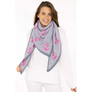 Zwillingsherz Dreieckstuch ZWILLINGSHERZ "Gestreifter Anker", Damen, grau pink, Strick, Baumwollmischung, gemustert, mehrfarbig, Modetücher, maritimes Tuch mit pinken Ankern