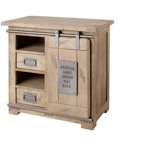 Industrial-Stil Sideboard weiß Kommode Schiebetür 2 Schubladen Holz Massivholz