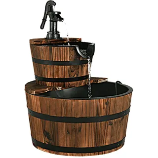 SOARS Gartenbrunnen 2-stufig, Springbrunnen mit Wasserpumpe & einstellbarem Wasserdurchfluss, Wasserbrunnen Holz Design, Zimmerbrunnen, Gartendeko für außen Balkon Terrasse