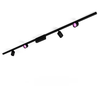 PHILIPS Hue Perifo Railverlichting Plafond 4-Spots - Basisset - Duurzame LED Verlichting - Wit en Gekleurd Licht -Dimbaar - Verbind met Bluetooth of Hue Bridge - Werkt met Alexa en Google Home -Zwart