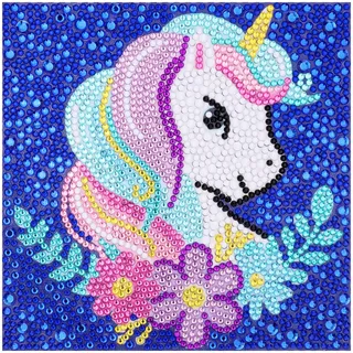 MWOOT DIY 5D Kinder Diamant Malerei Kits Malen nach Zahlen, Einhorn Blume Diamond Pasted Painting Strass Stickerei Kreuzstich Funkelnde Diamanten Illustrationen für Home Wall Wanddekoration(15x15CM)