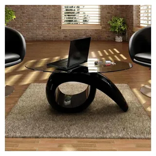 vidaXL Couchtisch mit ovaler Glasplatte Hochglanz Schwarz