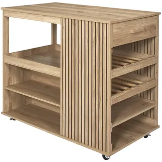 HOME DECO FACTORY, HD0309, Kücheninsel auf Rollen, modernes und raffiniertes Design, optimierter Stauraum mit Schubladen und Regalen, geräumige Arbeitsfläche, braune Farbe, Größe 105 x 90 x 60 cm