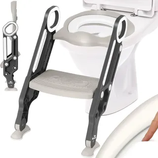 Kidiz KIDIZ® Kinder Toilettensitz Toilettentrainer mit Treppe und Griffen, Grau