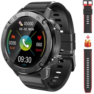 IOWODO Smartwatch Herren, 1,3” Color Touchscreen Fitnessuhr Fitness Tracker IP68 Wasserdicht Smart Watch Sportuhr Pulsuhr mit Herzfrequenz, Schlafmonitor, Schrittzähler, für iOS Android, Schwarz