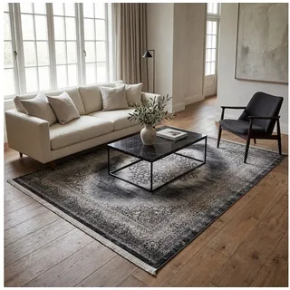 Vimoda Orientteppich Salsa, moderner orientalischer Klassiker Look, Rechteckig, Höhe: 13 mm, Teppich kurzflor modern, dicht, weich, Wohnzimmer, Schlafzimmer grau|weiß 80 cm x 150 cm x 13 mm