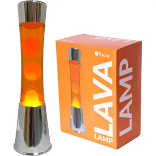 FISURA - Lavalampe orange. Silberner Chromsockel, orangefarbene Flüssigkeit und orangefarbene Lava. Lavalampe mit ersatzbirne.11 x 11 x 39,5 Zentimeter