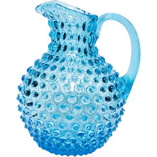 CHEHOMA - Glaskaraffe mit Diamantspitzen-Dekor und breitem Henkel - Türkisfarben und robust verarbeitet - 2 Liter Wasserkrug oder Tischvase - Höhe: 23 cm - Türkis