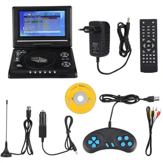 7,8-Zoll-tragbarer DVD-Player-Drehbildschirm mit TV-Funktion + Autoladegerät + Gamepad, integriertem Unterstützung für FM-Radio, Unterstützung für SD-Karte und USB-Anschluss(EU)