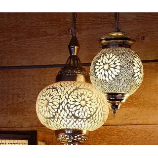 Handgefertigte türkische Mosaik-Hängelampe, 25 cm Glasball, orientalische Deckenlampe, einzigartiges Design - Transparent