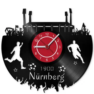 GRAVURZEILE Wanduhr aus Vinyl - Schallplattenuhr Nürnberg Vereinsliebe Design - Handmade Vintage-Uhr - Wanddekoration im Retro-Design für Fußballfans - Geschenk für Sie & Ihn - Made in Germany