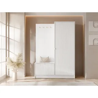 MIRJAN24 Garderoben-Set Tireno, (mit Drehtür und Klappe), 120x40x180 cm, Enthält 4 Kleiderhaken weiß