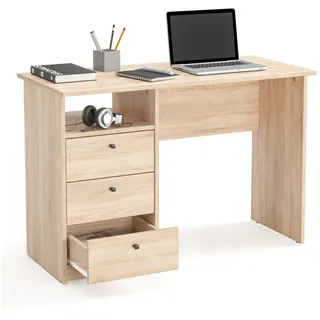 KOMTO Schreibtisch Oslo 110 H Griffe Computertisch Klein Arbeitstisch mit Schubladen, Büro PC-Tisch Kinderschreibtisch Schreibtisch 110 x 50 x 74 cm braun