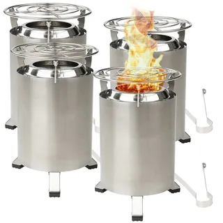4er-Set Outdoor-Tisch- & Boden-Feuerstellen, Edelstahl, 18x18x25 cm