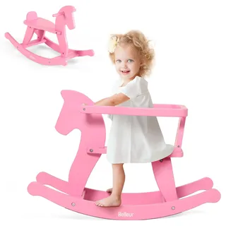 Belleur Schaukelpferd ab 1 Jahr, Schaukeltier Massivholz für Babys und Kleinkinder, Schaukelstuhl Holz Pferd, Pferd Zum Reiten für Kinder, Schaukeltier für Kinder - Rosa