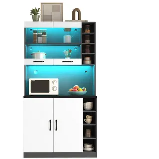 autolock Küchenbuffet Küchenschrank, Buffet mit LED-Ambiente-Beleuchtung grau