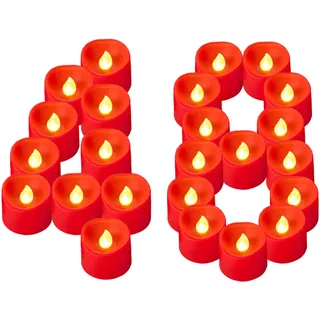 Yakpo 48 Stück LED-Teelichter rot batteriebetrieben, flammenlos flackernde Kerzen elektrische Teelichter für den Außenbereich künstliche Kerzen Großpackung für Weihnachts und Valentinstagsdekorationen