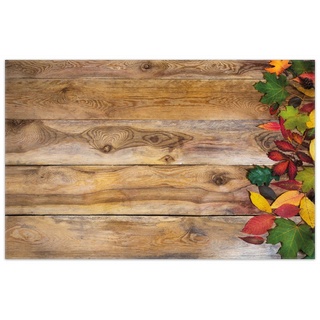 Teppich Herbstlaub auf Holzbrettern, Wallario, rechteckig, rutschfest braun 90 cm x 140 cm