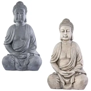 NEUSTEIN XXL Großer Buddha 50 cm Steinoptik Garten Deko Figur Skulptur Feng Shui sitzend Steinfigur-Optik (dunkelgrau)