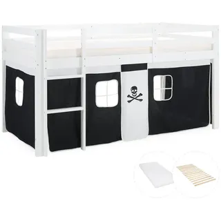 Homestyle4u Hochbett Pirat 90 x 200 cm Kiefer massiv weiß