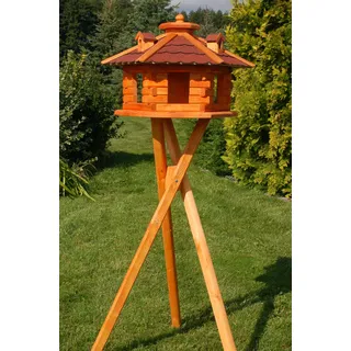 Deko-Shop-Hannusch Vogelhaus Futterhaus Vogelvilla mit Solarbeleuchtung und Silo klein und Groß V16 (Rot, klein mit Ständer), Vogelfutterhaus
