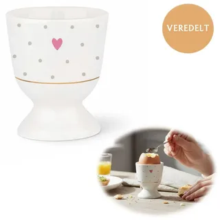 LS-LebenStil Eierbecher Eibecher Echt-Gold Motiv "Herz mit Punkten" Gute Laune Eierhalter, (Exklusiver edler Eihalter, perfekte Deko am Frühstückstisch, 1-tlg., für das perfekte Frühstücksei, Geschenk zur Hochzeit, Verlobung), Muttertag, Vatertag, Ostern, Weihnachten weiß
