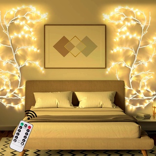 KIYTARBOO DIY Willow Vine Beleuchtete Weidenrebe Baum Lichter Zweige Lichter mit Fernbedienung Timer 144LEDs Lichterketten für Weihnachten Schlafzimmer Tür Tischplatte Wanddeko 4.3M Weiß