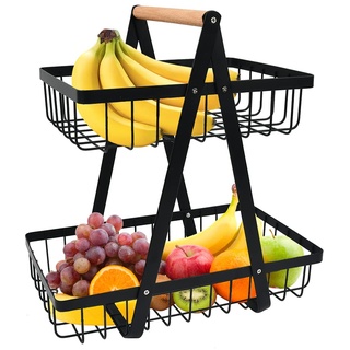 Obst Etagere 2-stöckiger Obstkorb, Obstschalenhalter Metall Obstkörbe Obstschale Gemüse Regal, Abnehmbar Obst Halter Aufbewahrung für Küche, Obst Gemüse Brot Snacks Korb für Küche Büro
