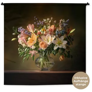 MuchoWow Wandteppich Gläser - Blumen - Blumenstrauß - Farben, Quadratisch, Höhe: 3 mm, Wandtuch, Wanddekoobjekt, 120x120 cm Quadratisch | 120 cm x 120 cm x 3 mm