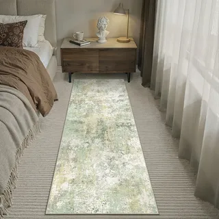 PureCozy Waschbarer Abstraktes Teppich 60x180cm,Teppichläufer Flur rutschfest für Wohnzimmer Schlafzimmer Balkon LäUfer KüChe Esszimmer BüRo Flach, Modern Indoor Weicher Kurzflor Carpet,Grün