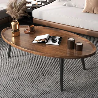 Couchtisch Oval, Couchtisch Modern, Minimalistischer Beistelltisch für das Wohnzimmer, 31,4" L x 21,6" B x 14,9" H, Walnussfarbe