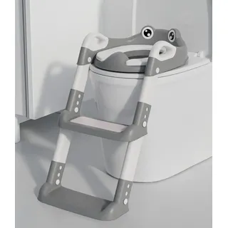 Toilettensitz Kinder mit Treppe, Toilettentrainer für Kinder, WC Sitz mit PU Gepolsterter, Höhenverstellbar und Faltbar, Rutschfest mit Spritzschutz Toilettenaufsatz Kinder(Grey)