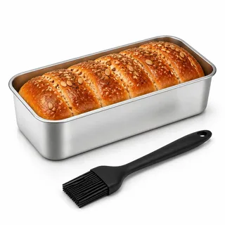 Kastenform Groß 33cm x 15cm x 6.5cm Brotbackform Edelstahl Groß Kastenform | Verdickte Brotform Rechteckig Kastenbackform mit Silikon Backpinsel für Bananenbrot Lasagne Toast Kuchen