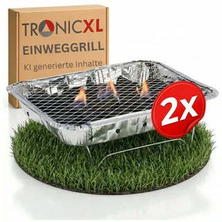 TronicXL Grillschale 2 Einweggrill Einmal Einweg Grill BBQ Holzkohle Holzkohlegrill tragbar, Aluminium, (2-St), Reisegrill Festival Balkon Park silberfarben