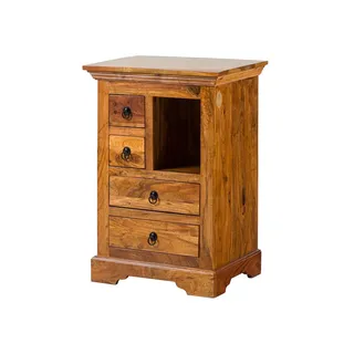 kolonial Holzkommode Sideboard schmal klein Kommode Akazie Holz massiv hell