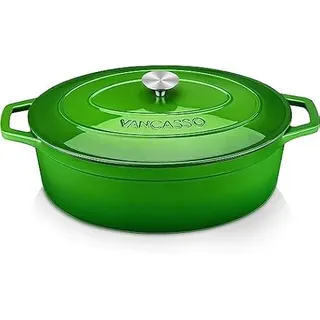 vancasso Gusseisen Topf Brot Backen, 8L Ø 37cm Emaille Topf Induktion Schmortopf, Bräter Oval mit Deckel, Kasserolle, Gussbräter für Gasherd/Cerankochfeld/induktions/Backofen,Dutch Oven Groß, Grün