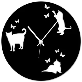 WANDKINGS Wanduhr Katzen aus Acrylglas, Farbe: SCHWARZ (hochglänzend)